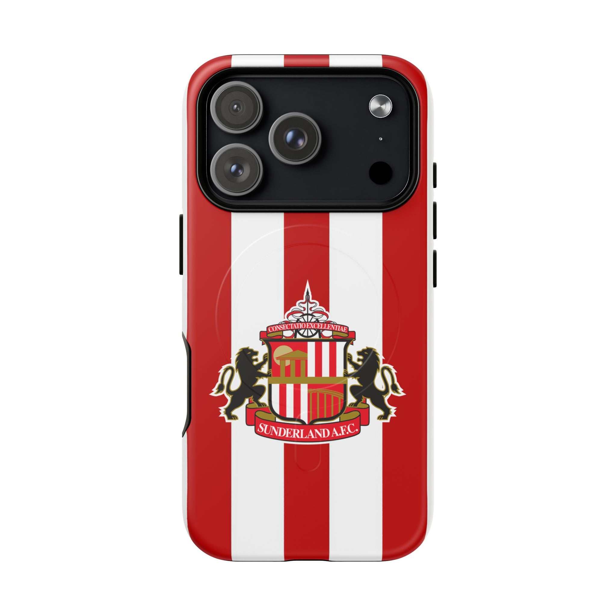 Sunderland FC MagSafe iPhone case in red and white with official-inspired crest and dual-layer protection