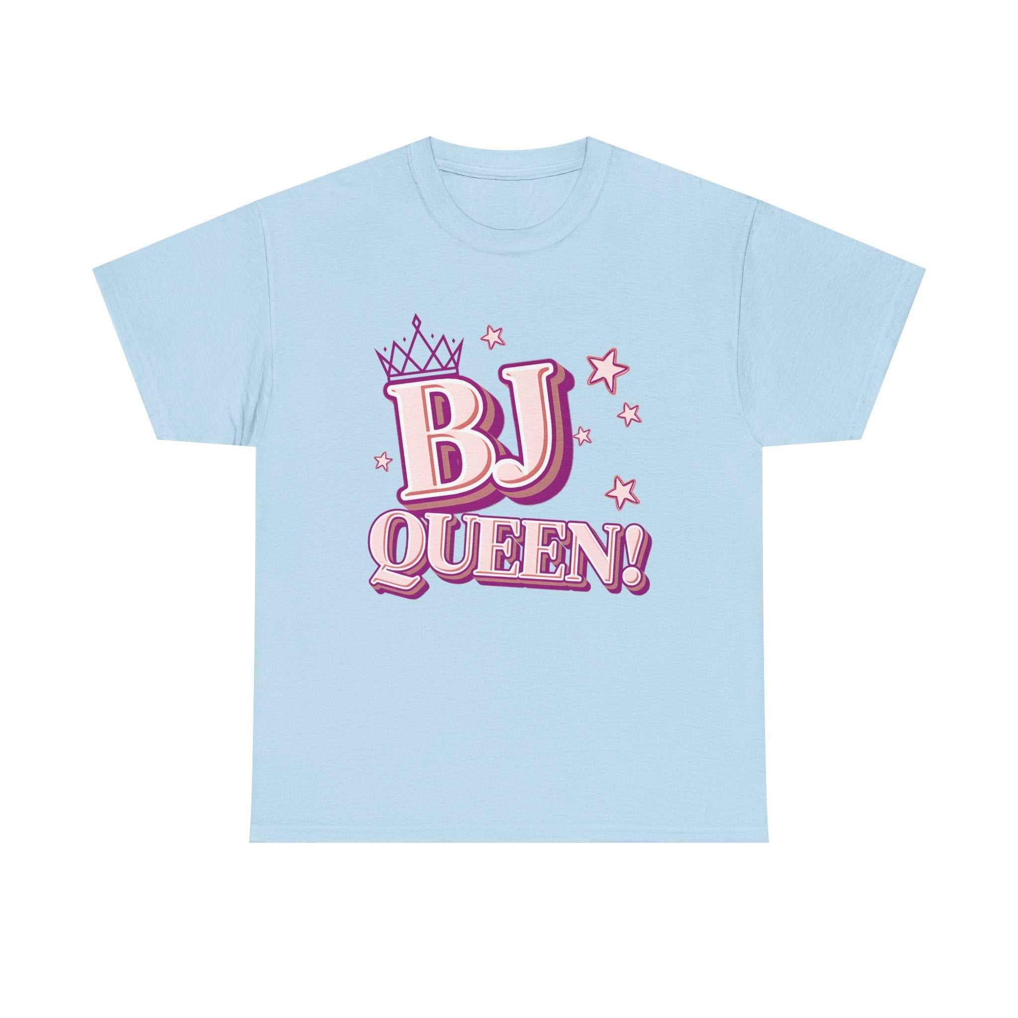 White BJ Queen T-Shirt with bold crown graphic and playful text