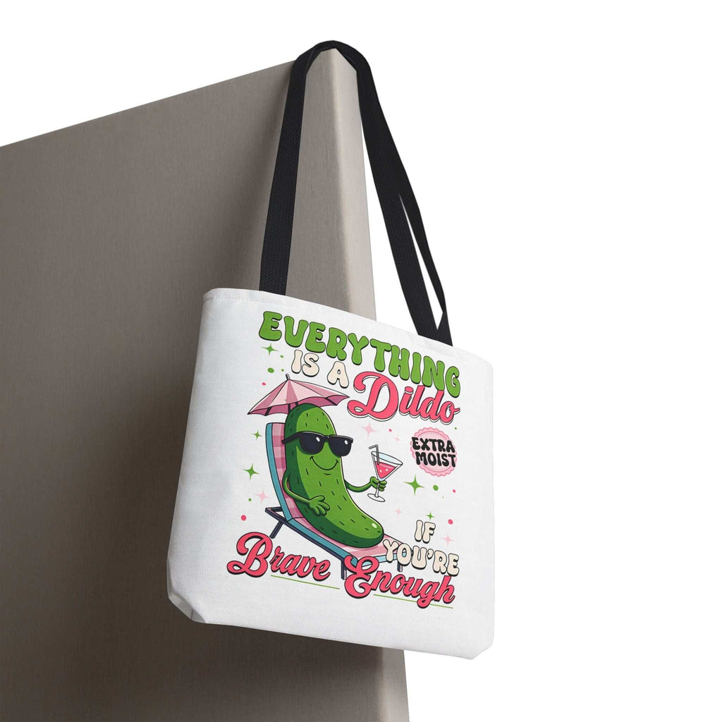 Cheeky Quote Pickle Tote Bag with fun design and colorful handles, durable and reusable tote for everyday use