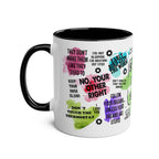 Fun Fathers Day Gift Mug with colorful printed quotes, black interior, ceramic 11oz, perfect for Father's Day.