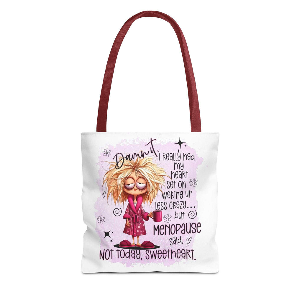 Cheeky Menopause Humour Tote Bag with durable spun polyester and multiple handle color options