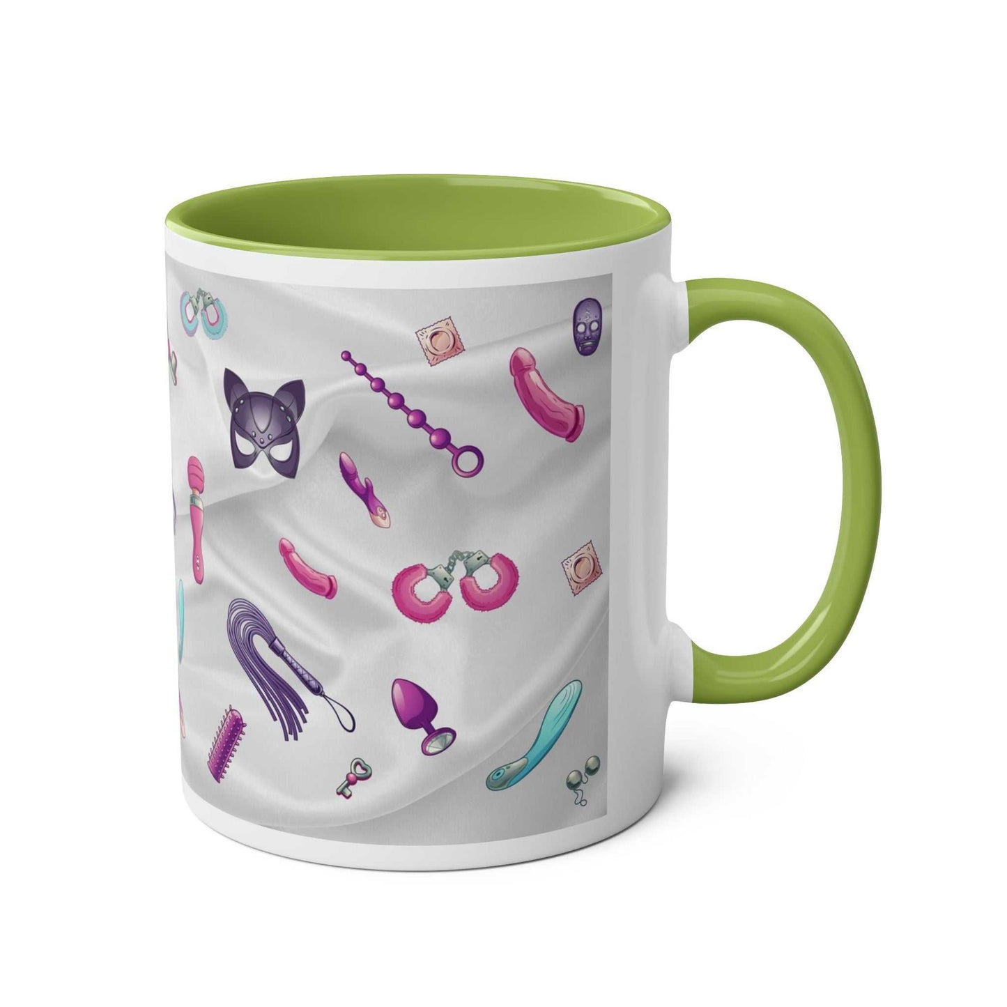 Colorful Fun Sex Toy Coffee Mug with playful design, 11oz ceramic, glossy finish.