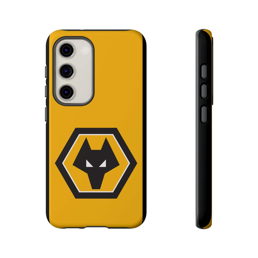 Wolves FC Magnetic Samsung Case in gold and black with shock-absorbing dual layers and wireless charging compatibility