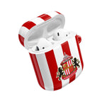 Sunderland FC AirPods protective case with red and white stripes and club crest, shock-resistant and wireless charging compatible