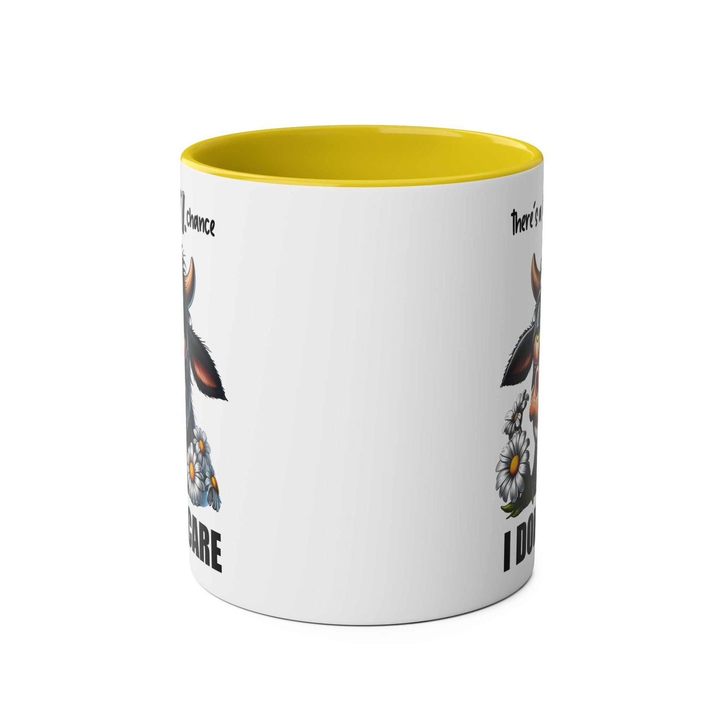 I Dont Care Coffee Mug with sarky cow design, ceramic, glossy finish, 11oz, microwave and dishwasher safe.