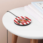 Sunderland FC Wireless Charger with 10W fast charging, red and white club colors, aluminium casing, and non-slip base for Qi-enabled phones