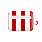 Brentford FC AirPods protective case with red and white stripes and bee crest design