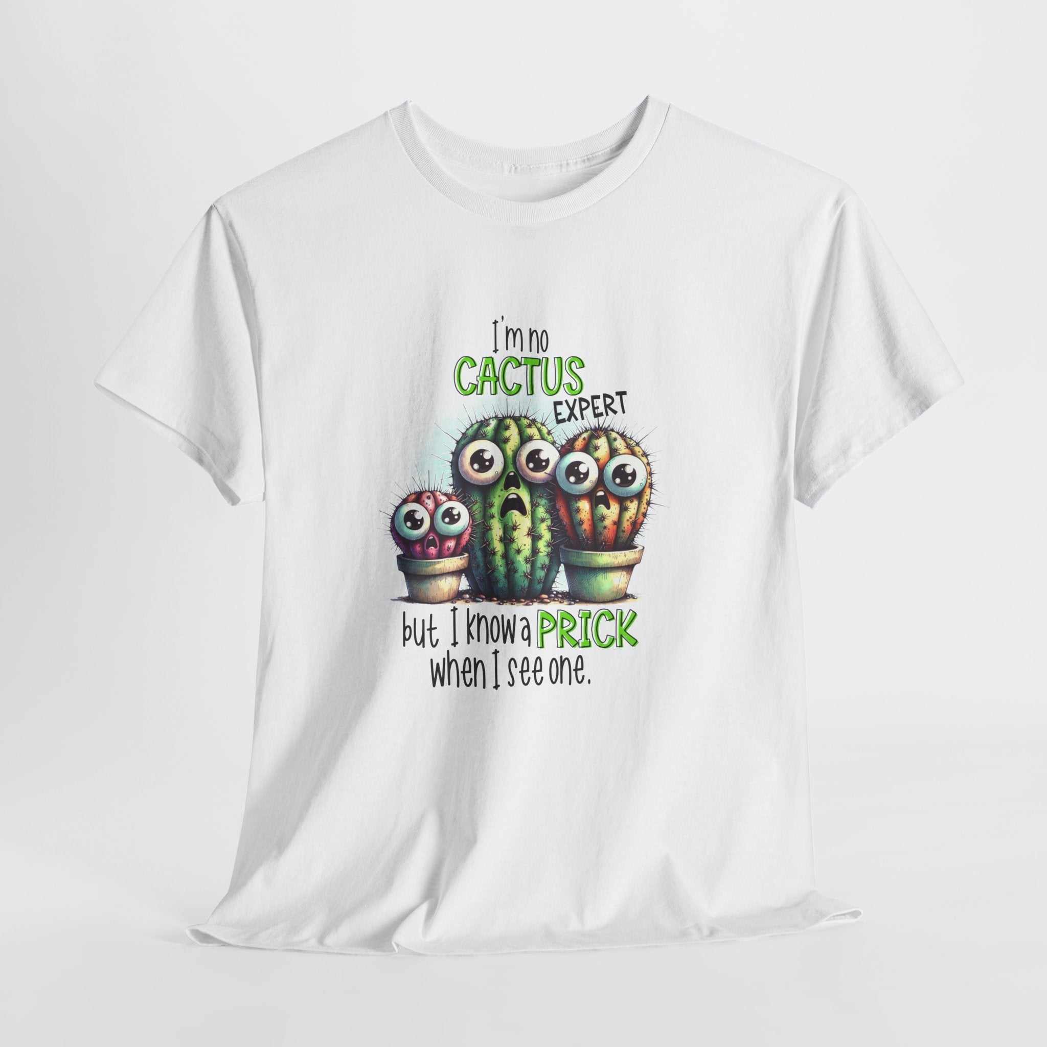Cactus Expert Fun Graphic T-Shirt with prickly cactus design and humorous text on soft cotton tee