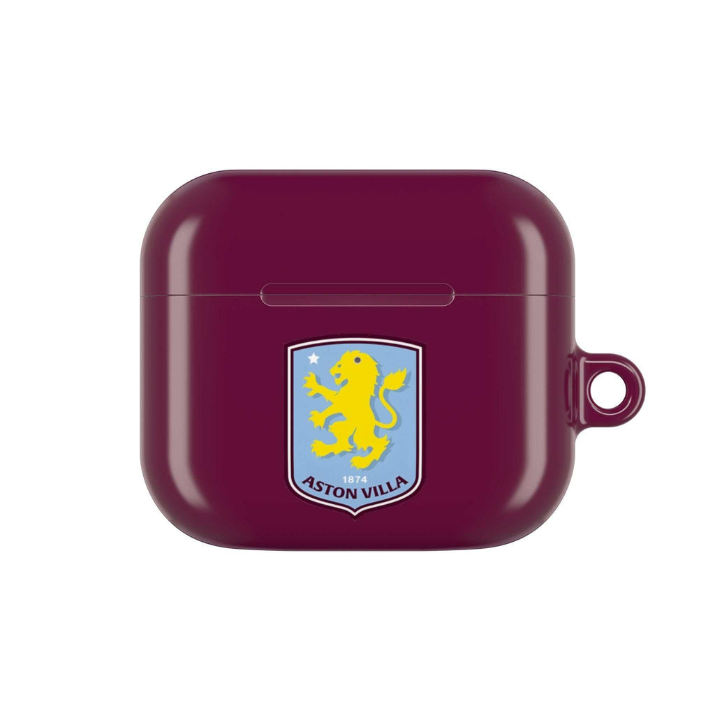 Aston Villa FC AirPods protective hard case in claret and blue with club crest, durable and wireless charging compatible