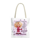 Cheeky menopause humour tote bag with durable spun polyester and colorful handles for daily use