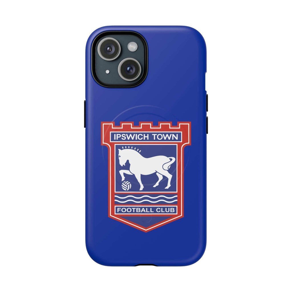 Ipswich Town MagSafe iPhone case with blue design and football club crest, dual-layer protective cover.