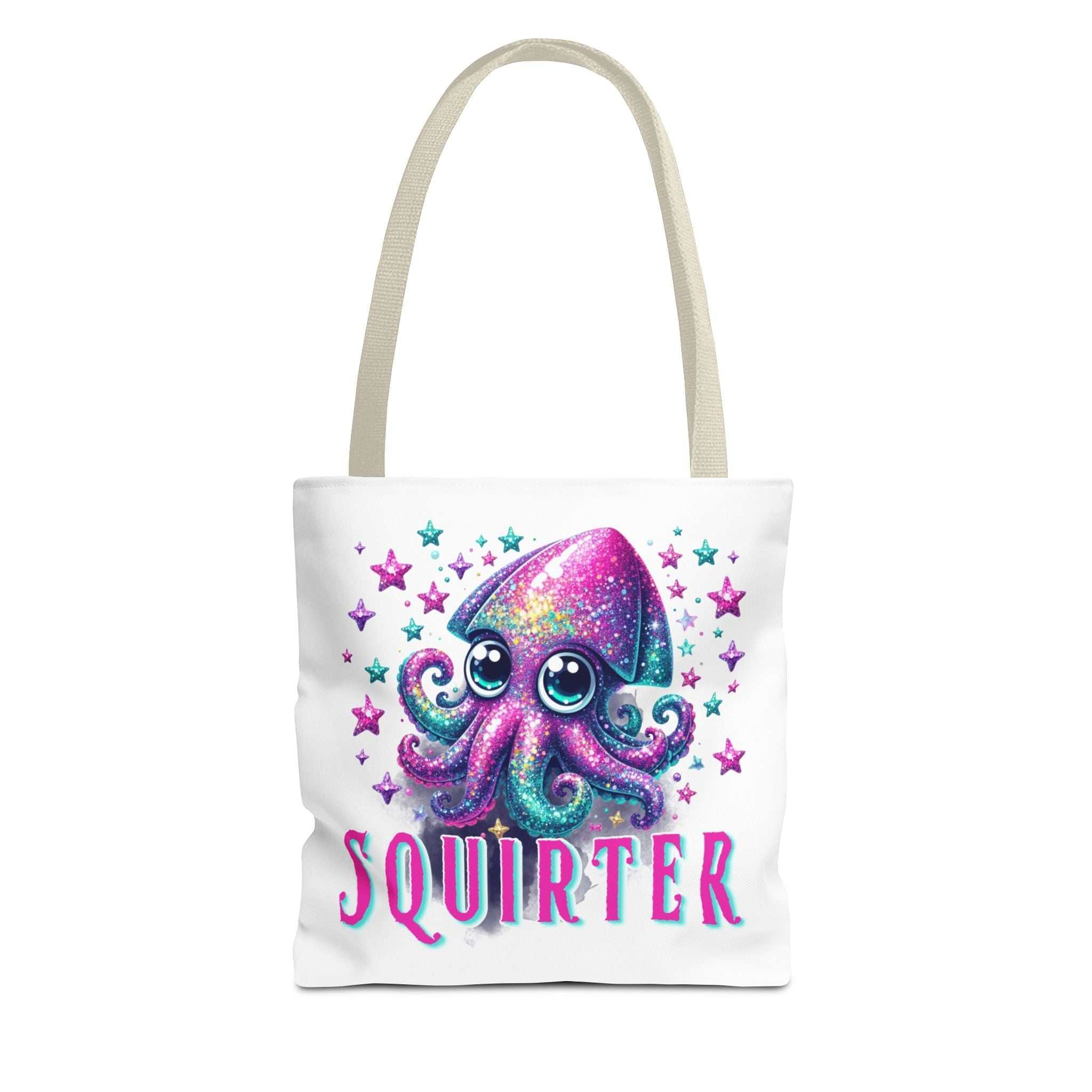 Cheeky Squirter Squid Tote Bag with fun design and durable spun polyester fabric