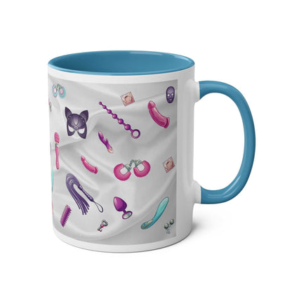 Playful Fun Sex Toy Coffee Mug with colorful designs, 11oz, ceramic, microwave and dishwasher safe.