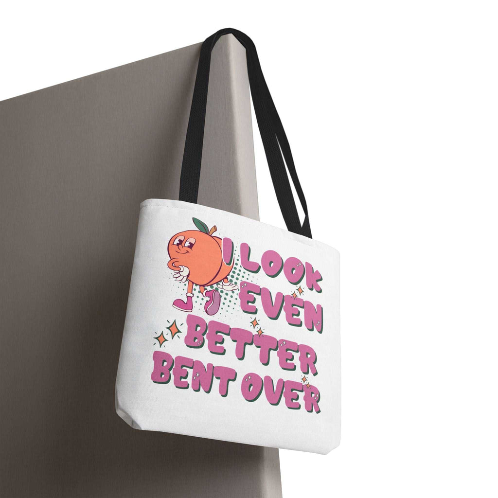 Cheeky Even Better Bent Over Tote Bag with multiple sizes and handle colors, durable spun polyester design