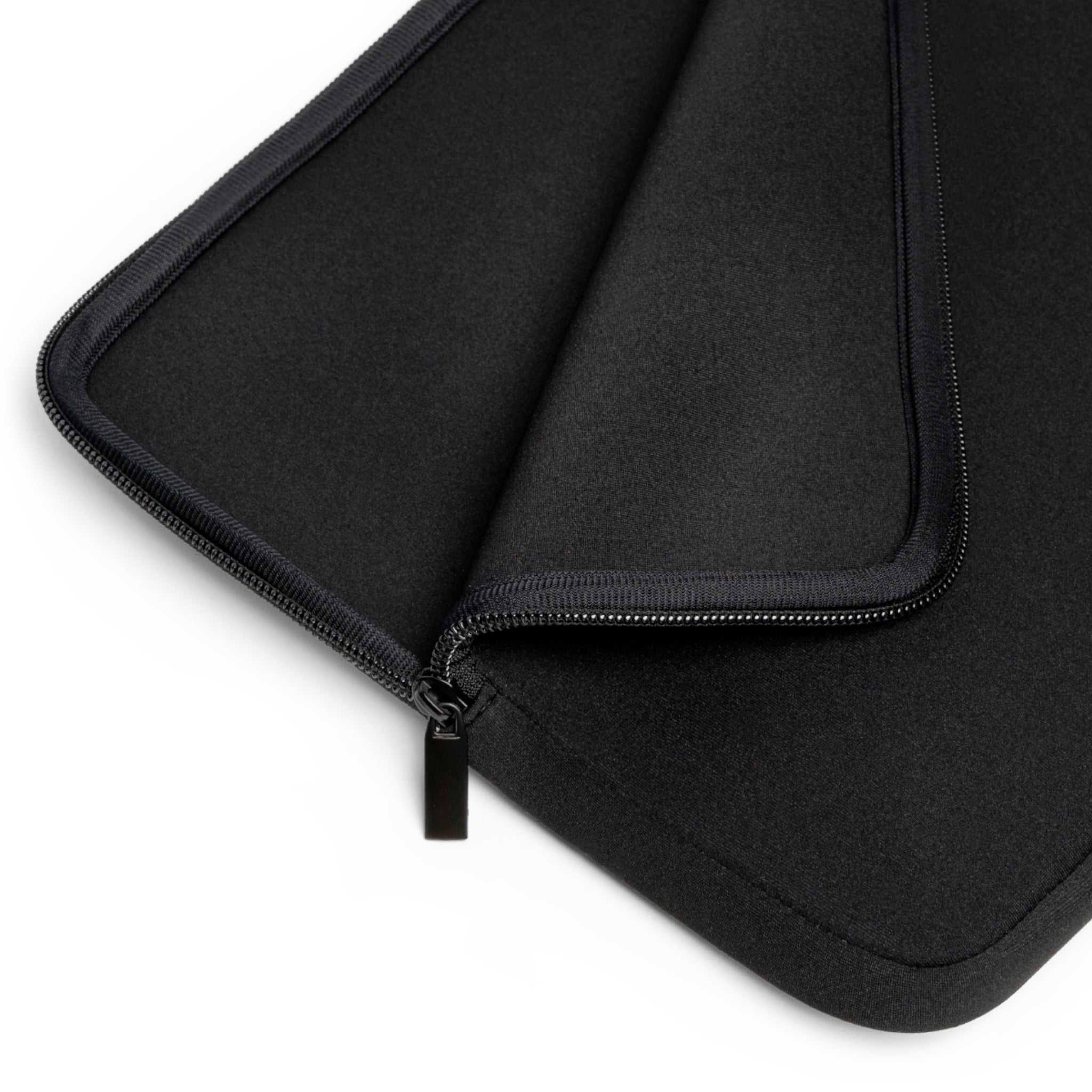Black neoprene laptop sleeve with soft foam lining and dual zipper closure
