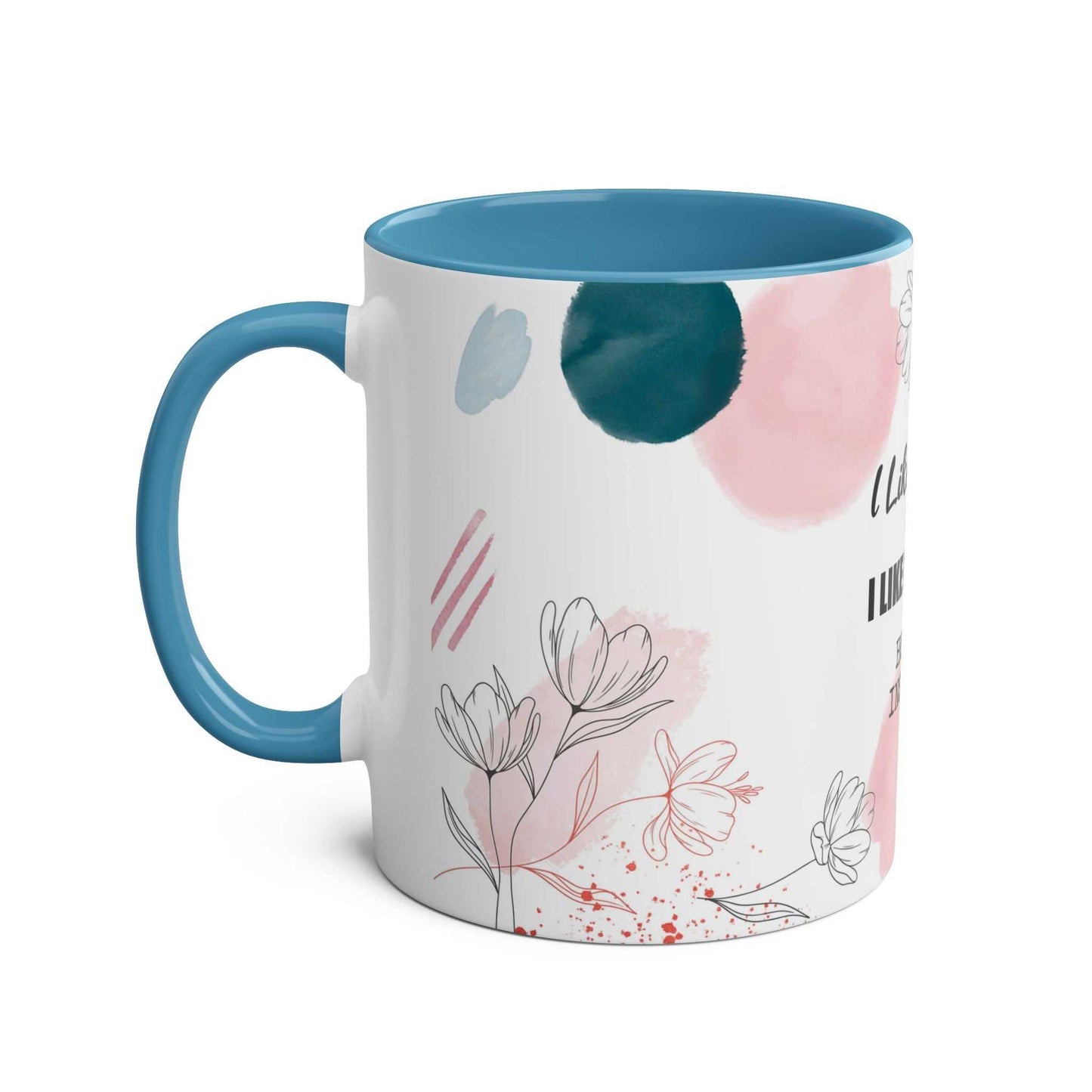 Cheeky Fun Valentines Mug with floral design and colored handle.