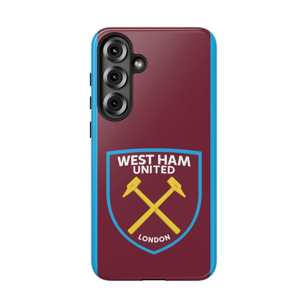 West Ham United claret and blue Samsung case with shock-absorbing dual layers and wireless charging compatibility