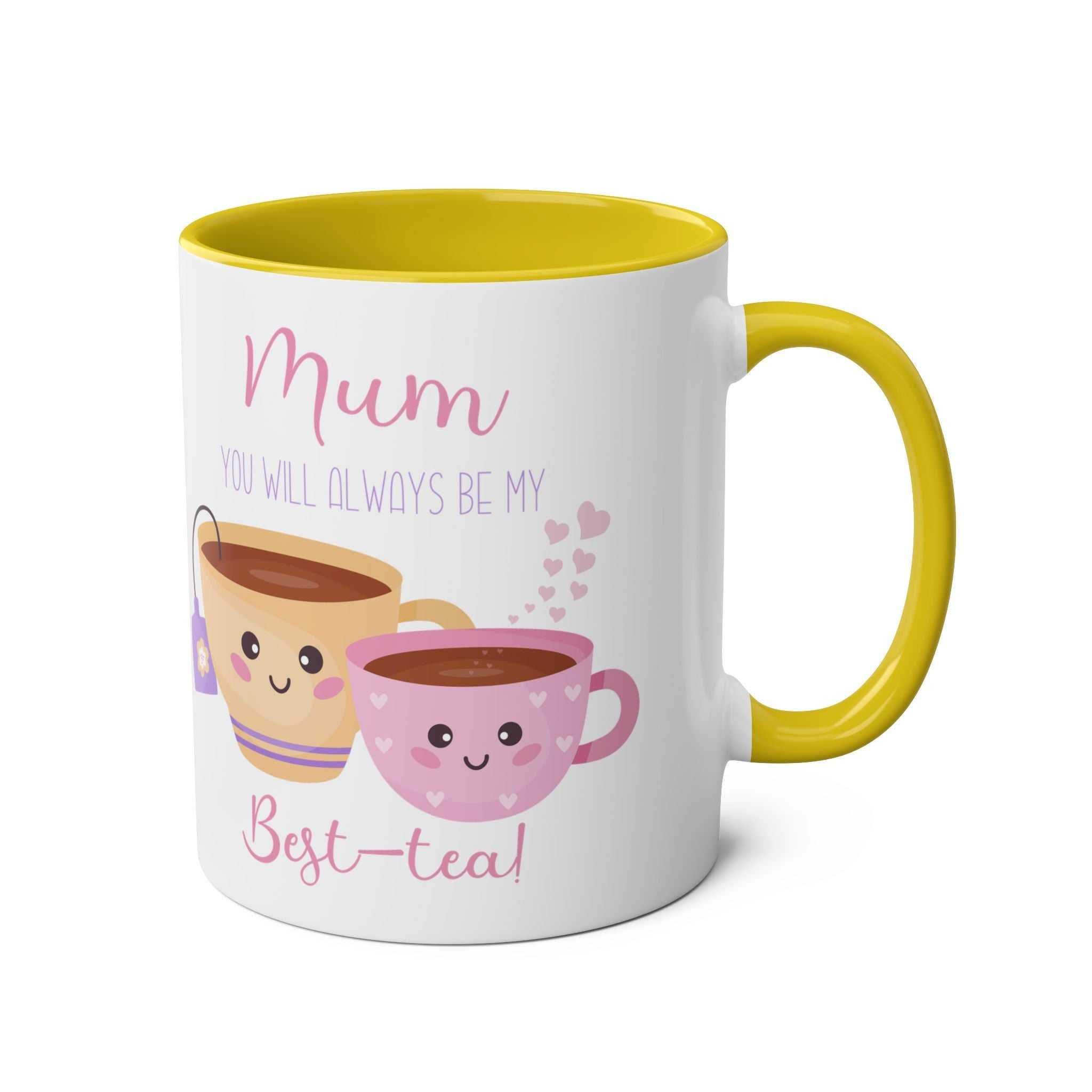 Mothers Day mug gift with "Mum Best Tea" design, perfect for tea-loving mums.
