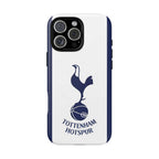 Tottenham FC MagSafe iPhone case with white and navy design and Spurs crest, dual-layer protection, and MagSafe compatibility