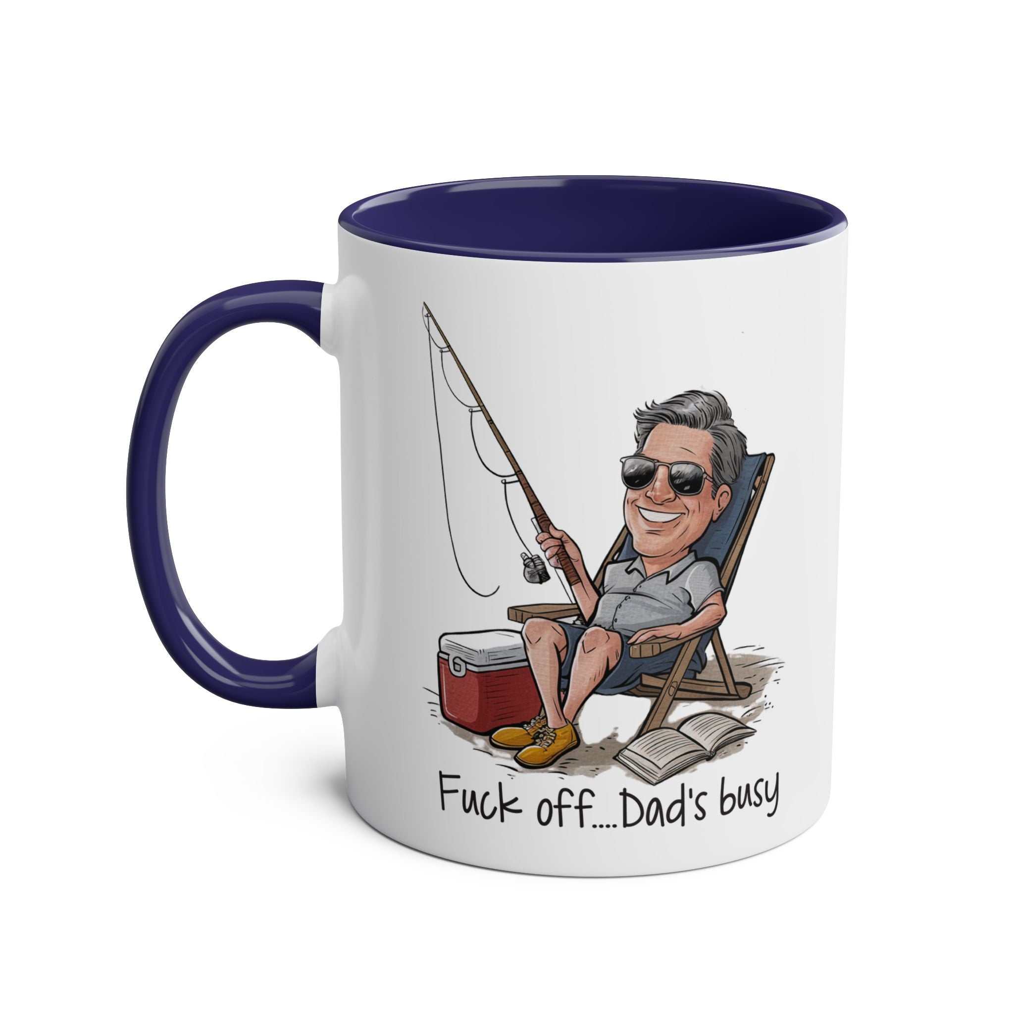 Fun Fathers Day Gift Mug with humorous fishing design, perfect for dads.