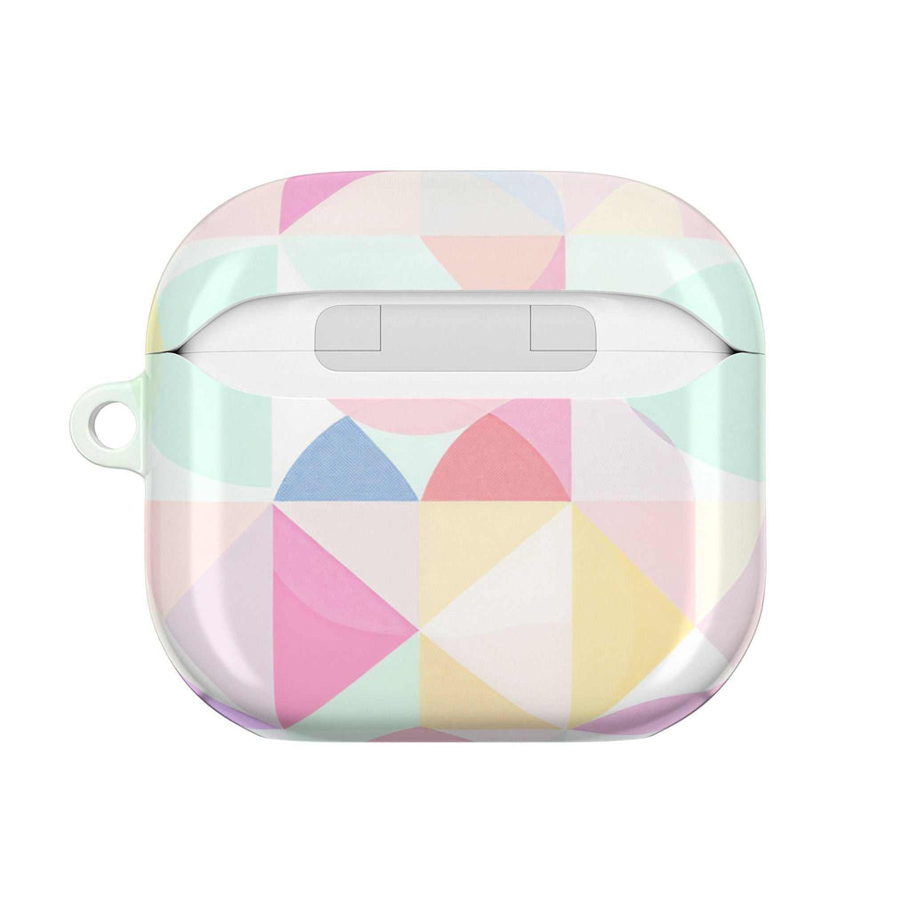 Pastel geometric print hard shell protective case for AirPods and AirPods Pro with glossy finish and vibrant colors