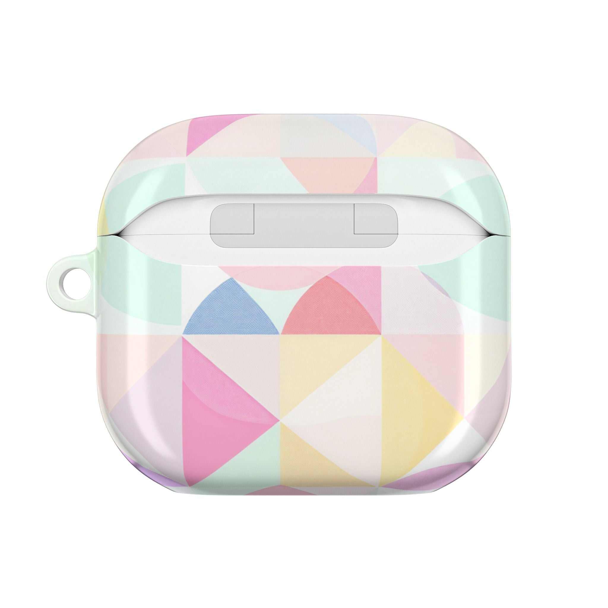 Pastel geometric print hard shell protective case for AirPods and AirPods Pro with glossy finish and vibrant colors