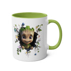 Baby Groot themed coffee mug with whimsical design and green interior.