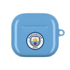 Manchester City FC AirPods protective case in sky blue with club crest, shock-resistant and wireless charging compatible