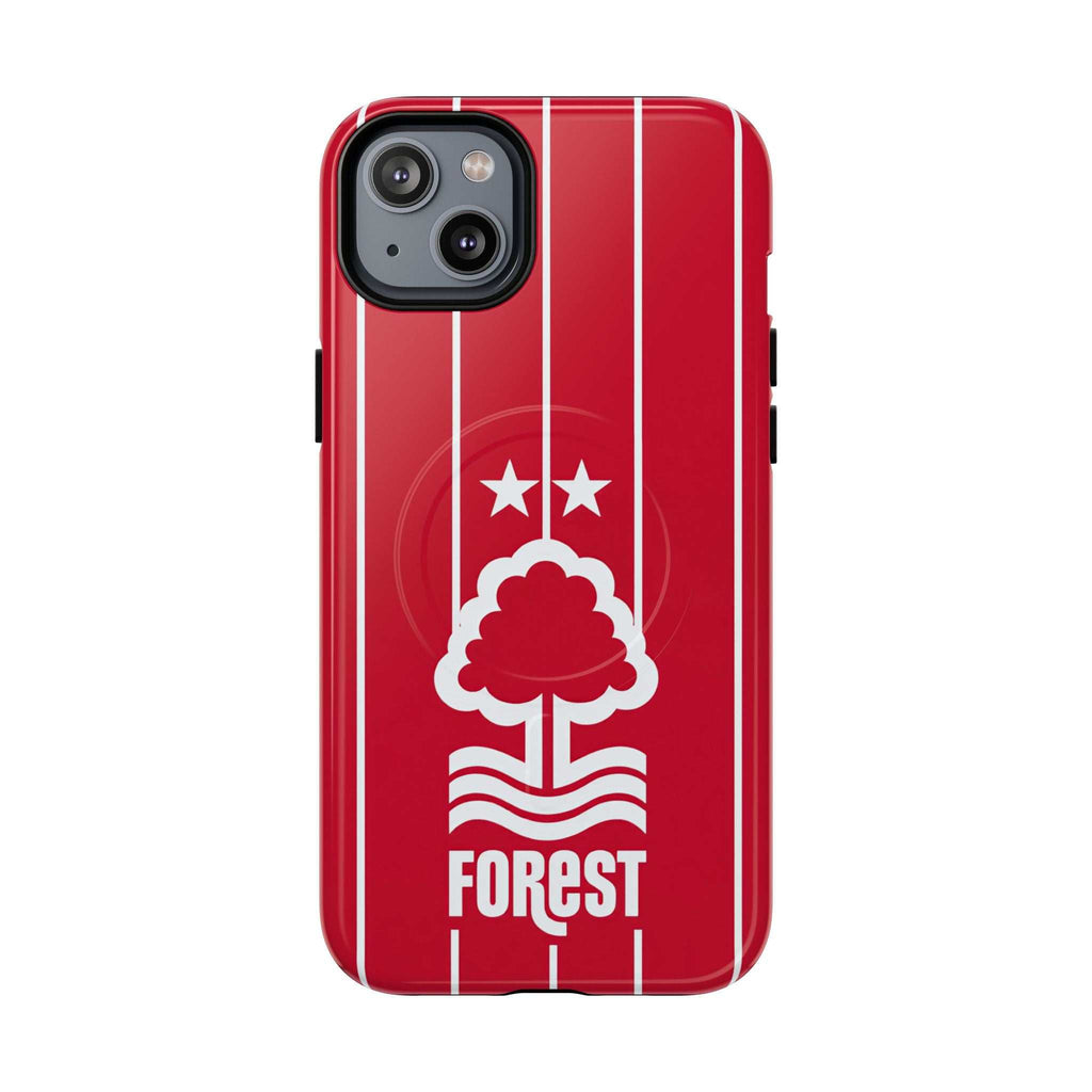 Nottingham Forest Magsafe iPhone Case with red design and club-inspired crest, protective dual-layer MagSafe compatible cover