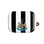 Newcastle Utd FC AirPods case with black and white stripes and club crest, durable and wireless charging compatible