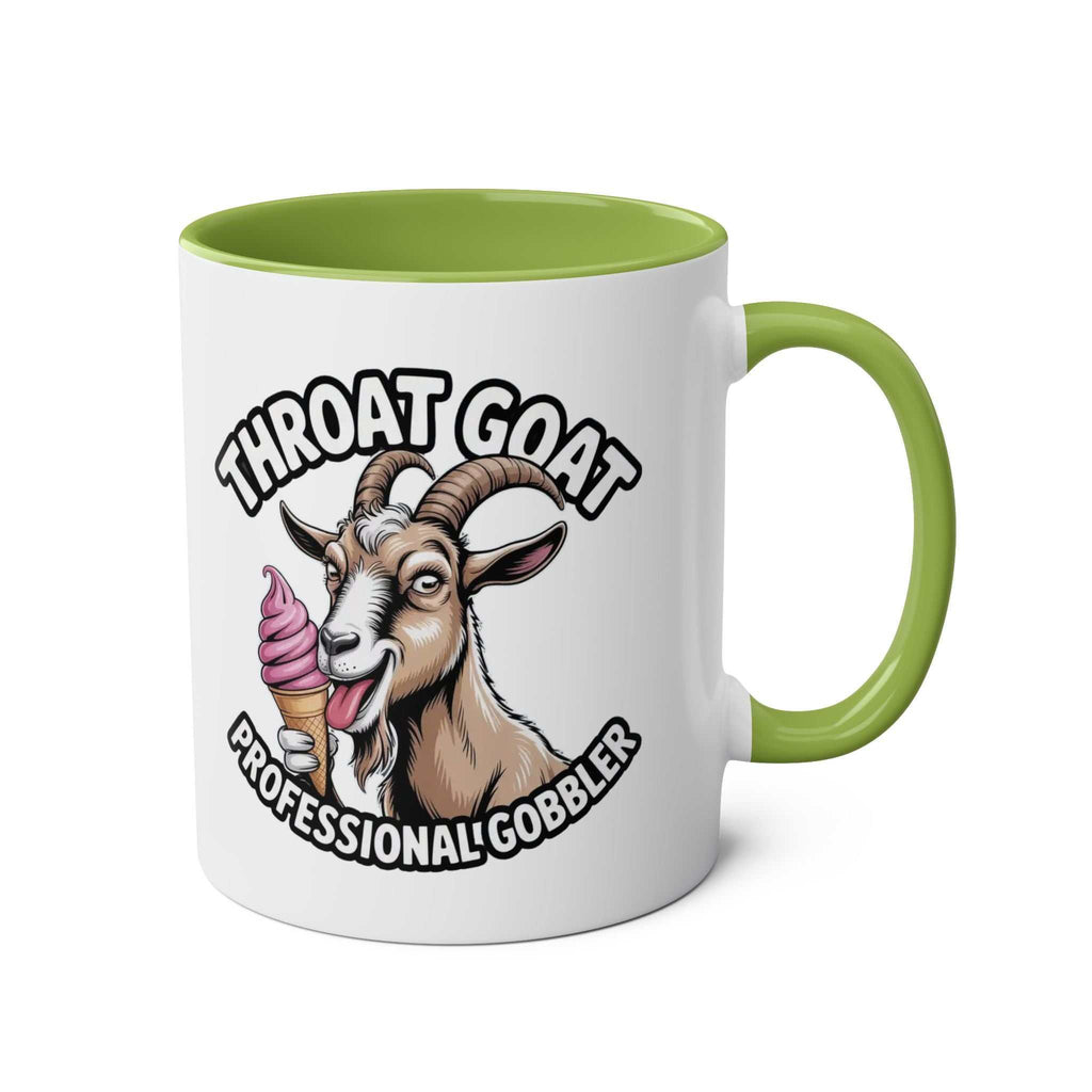 Throat Goat Mug ceramic coffee cup with cheeky adult humor design and glossy finish