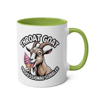 Throat Goat Mug ceramic coffee cup with cheeky adult humor design and glossy finish