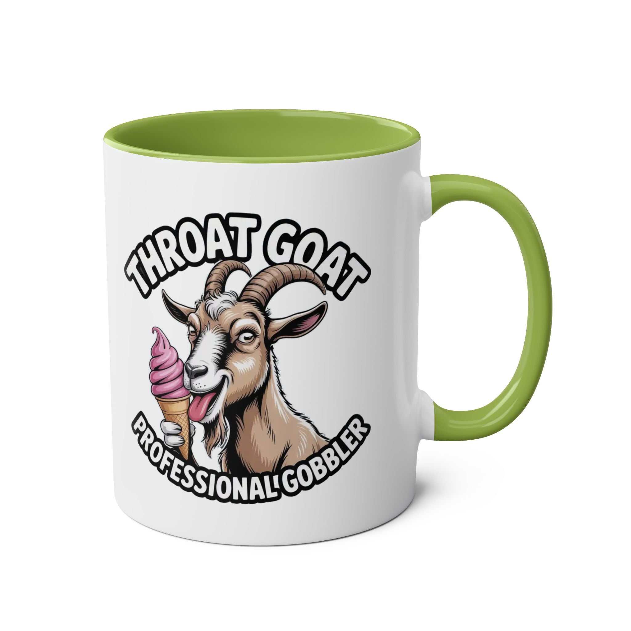 Throat Goat Mug ceramic coffee cup with cheeky adult humor design and glossy finish