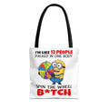 Funny Minion Tote Bag with bright yellow Minion design and cotton webbing straps