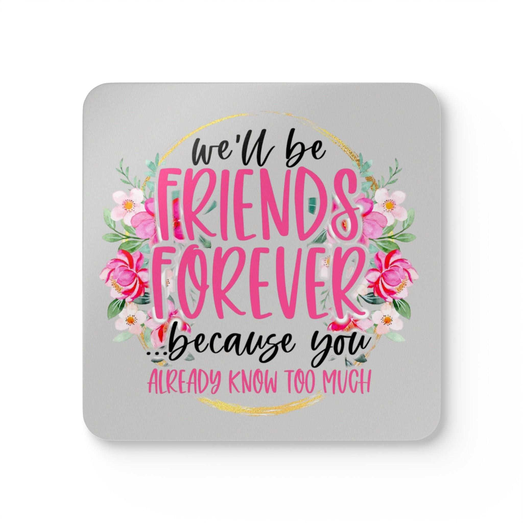 Friends Forever Coaster Set with playful design and floral accents.