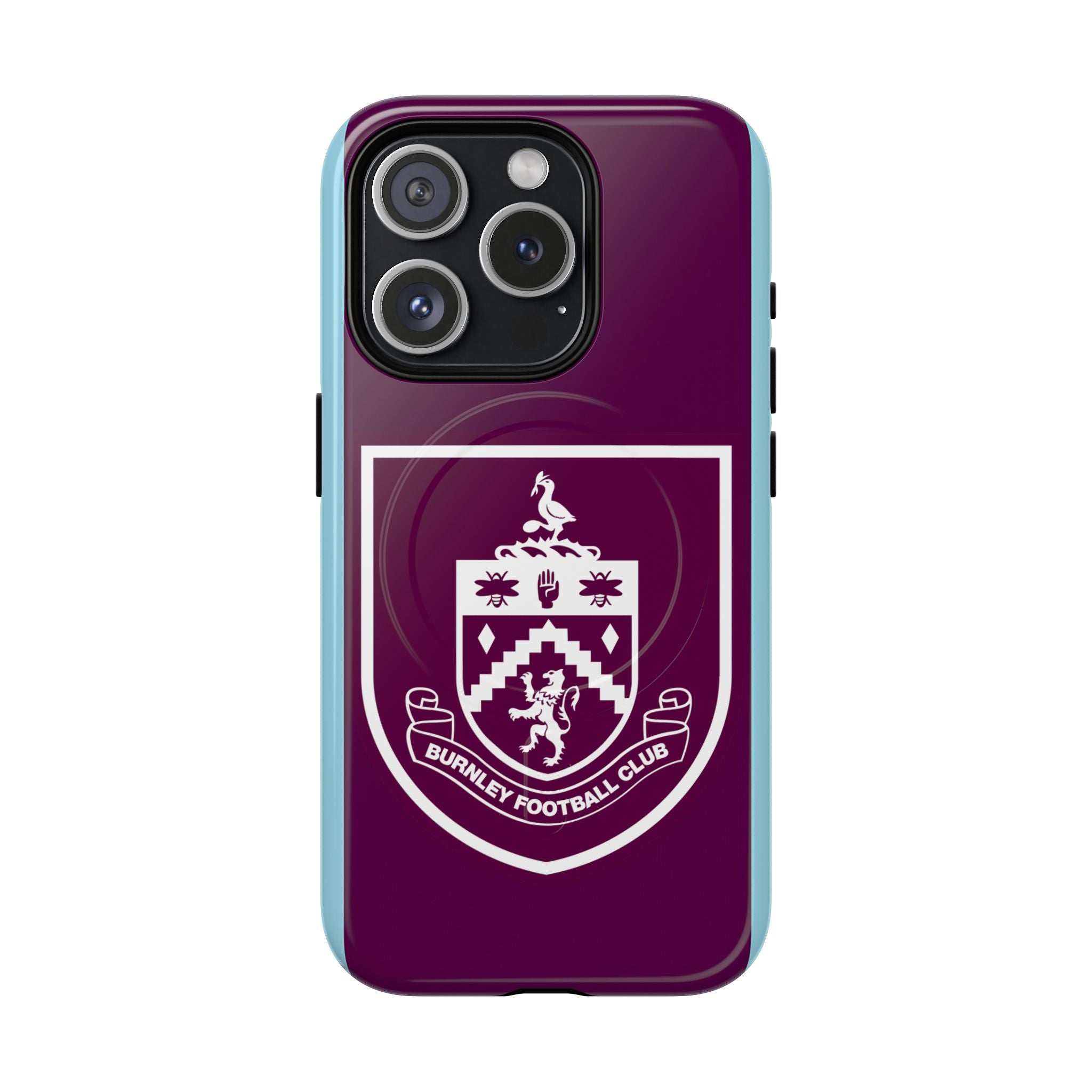 Burnley FC MagSafe iPhone case in claret blue with club crest and dual-layer protection