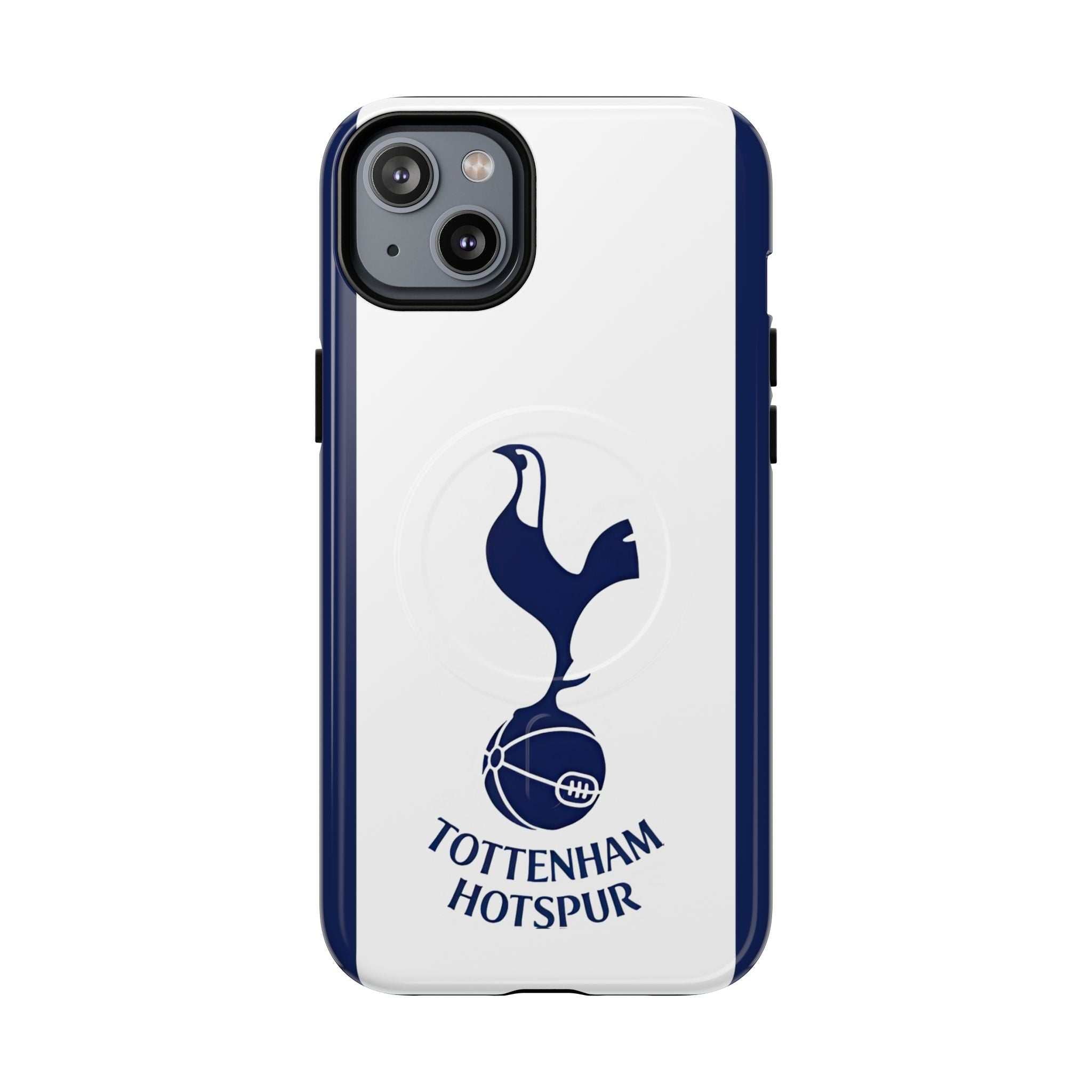 Tottenham FC MagSafe iPhone case with navy and white colors, official-inspired crest, dual layers, and shock-absorbing TPU for protection