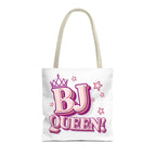 BJ Queen Tote Bag with cheeky design, durable spun polyester, multiple sizes and handle colors