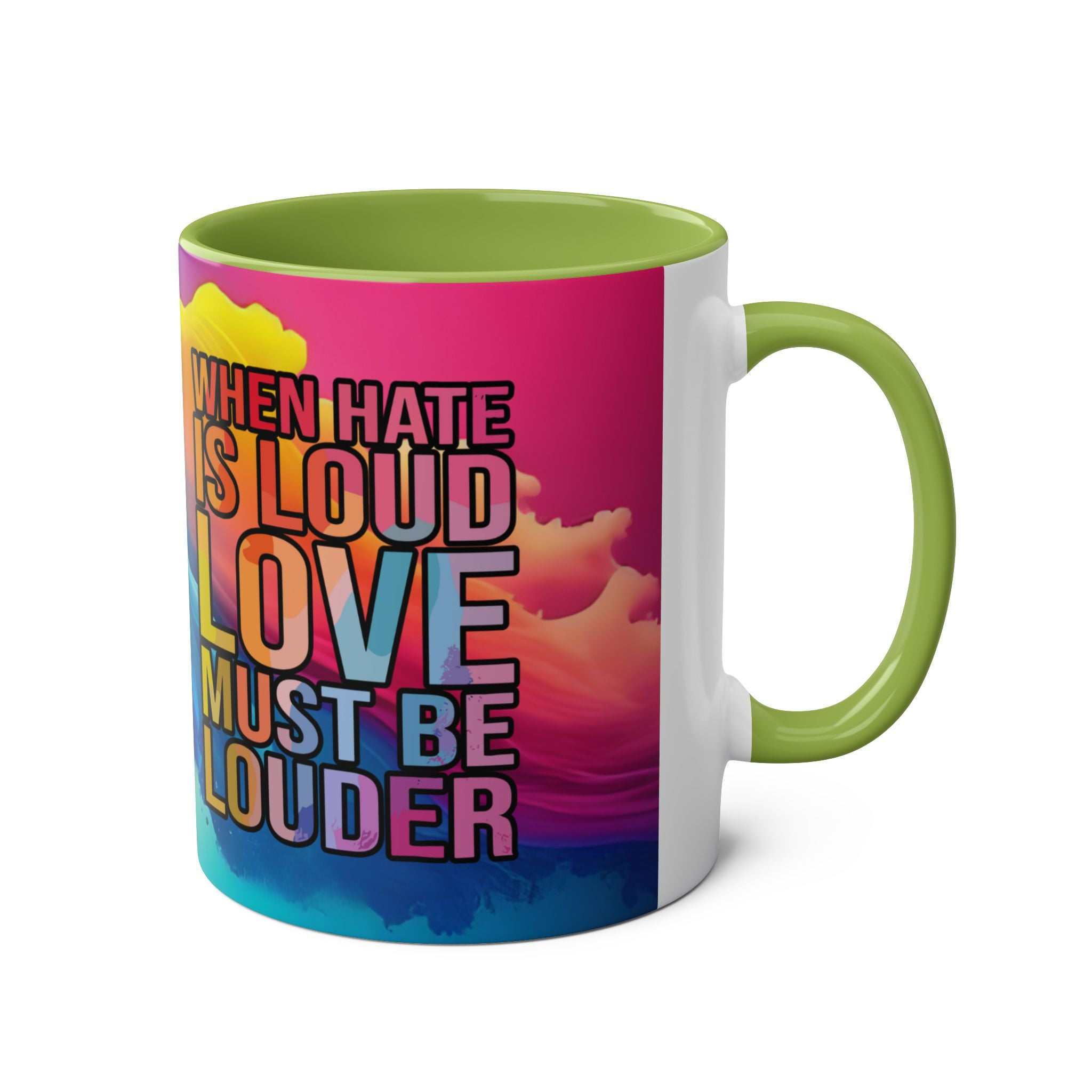 LGBTQ+ Pride Mug with vibrant rainbow design and empowering message.