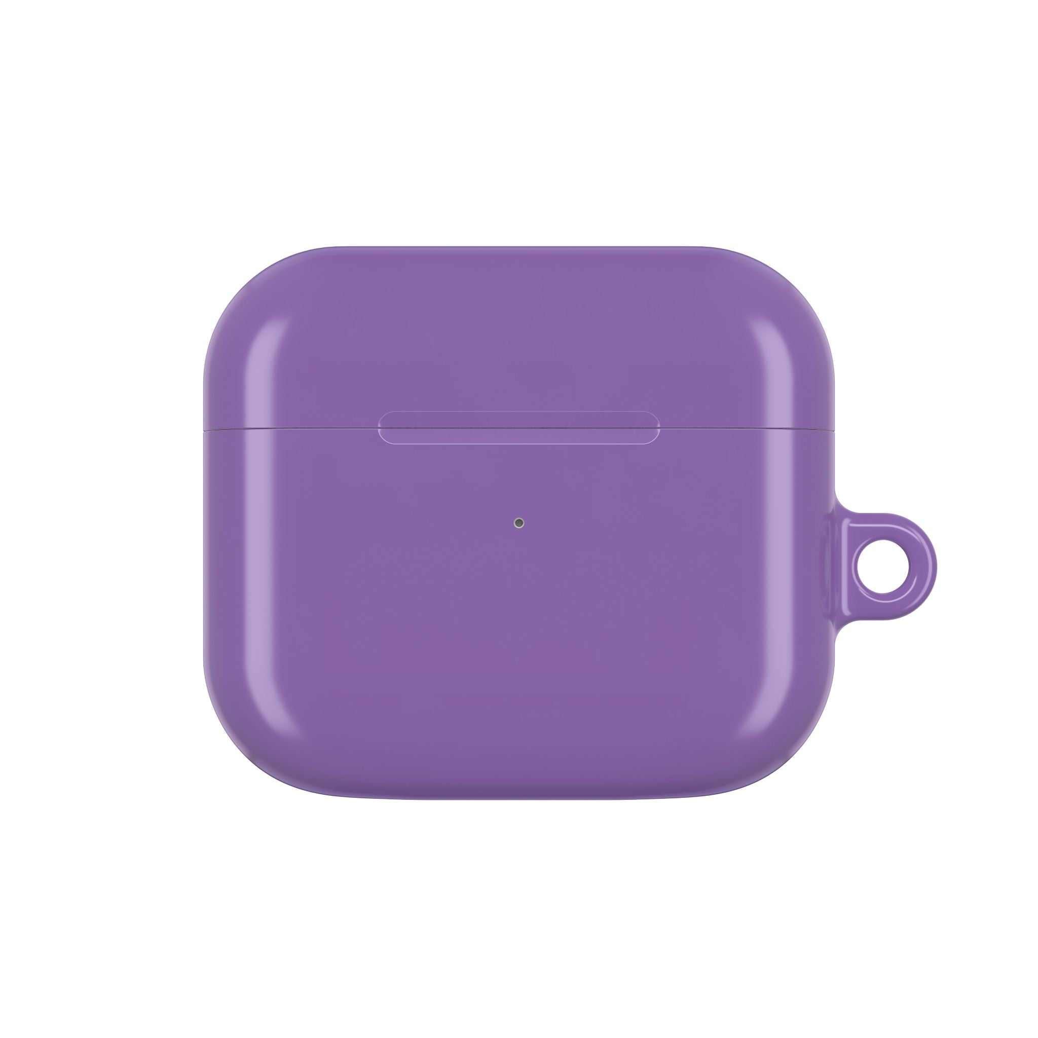 Purple hard shell protective case for AirPods and AirPods Pro with glossy finish and wireless charging compatibility