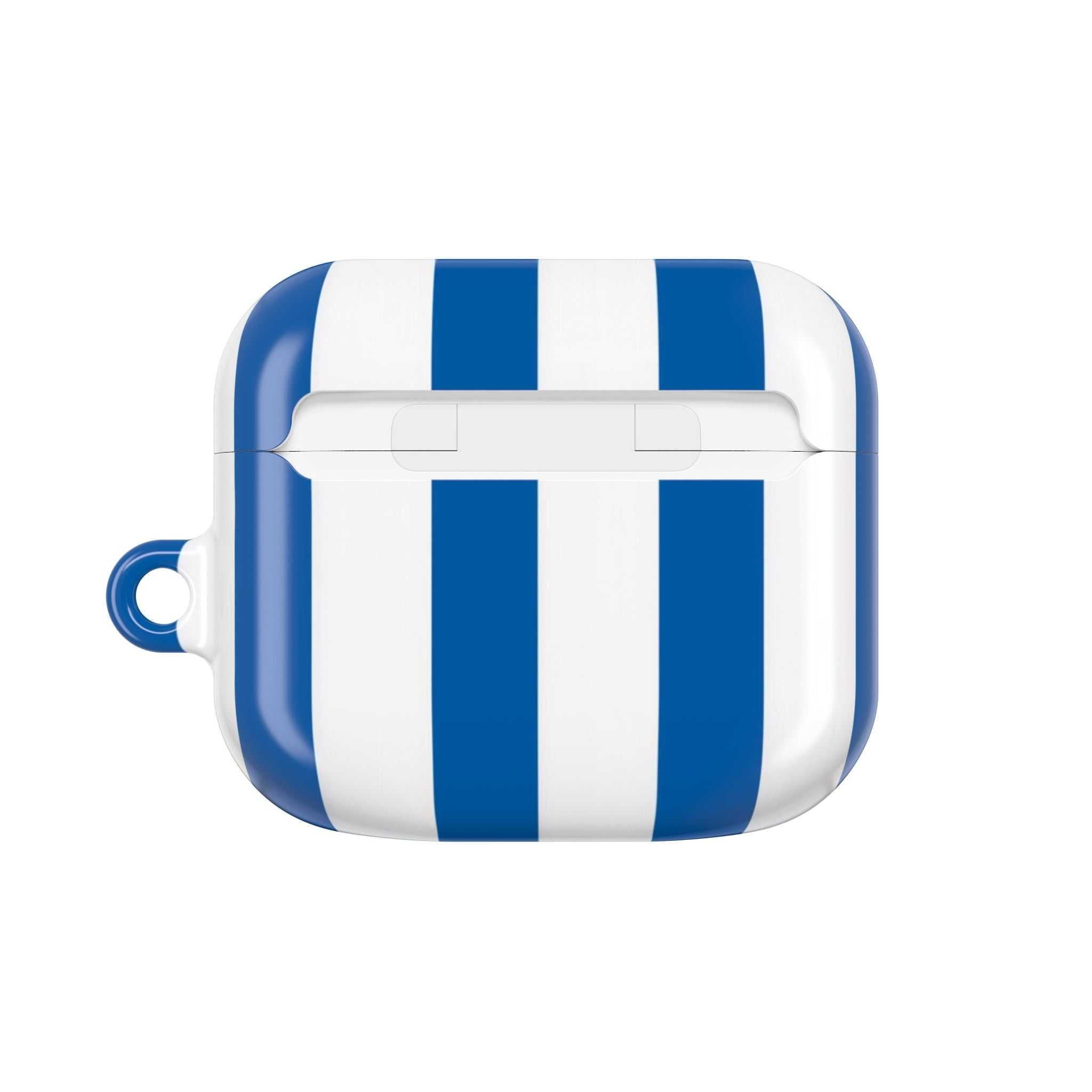 Brighton FC AirPods protective hard case with blue and white stripes, shock-resistant and glossy finish