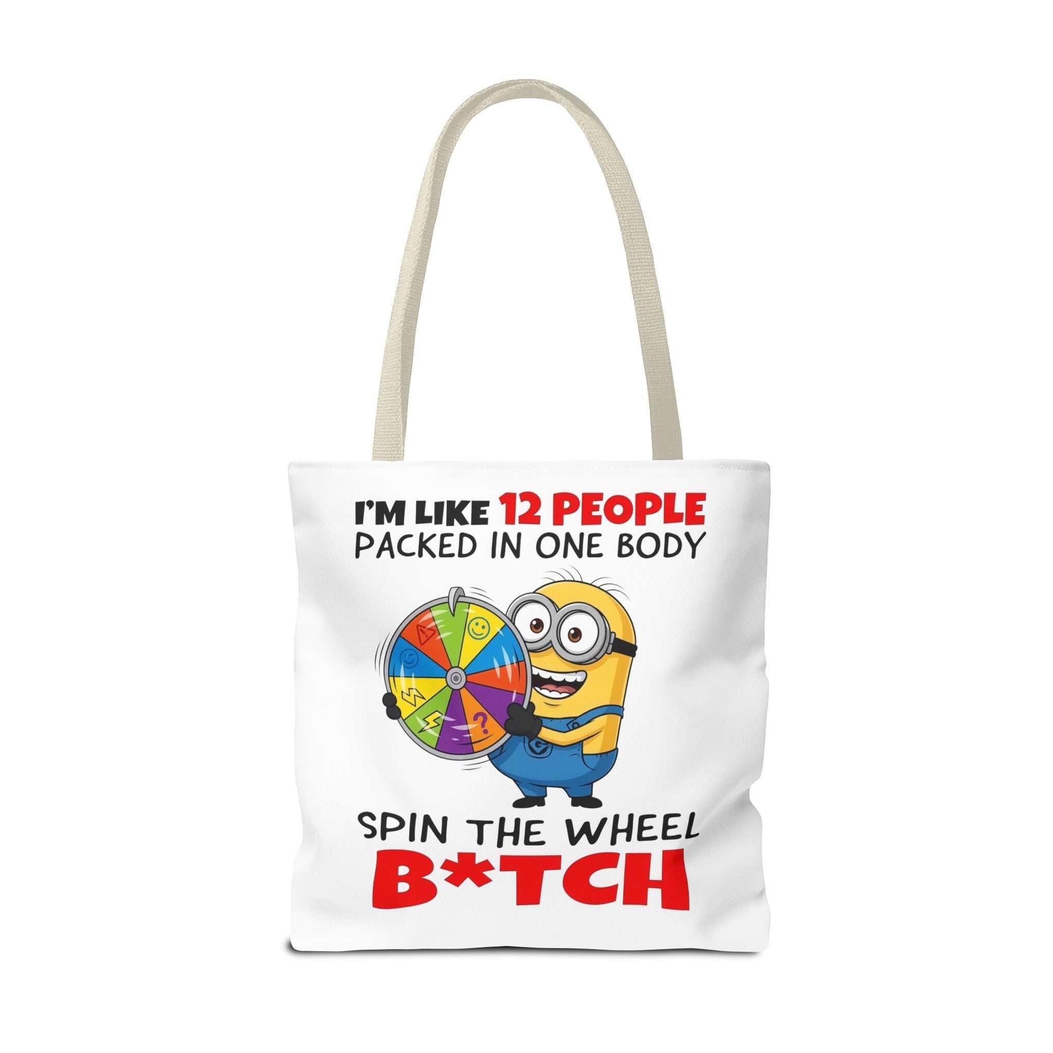 Cheeky Funny Minion Tote Bag with colorful handles, durable and reusable for everyday use