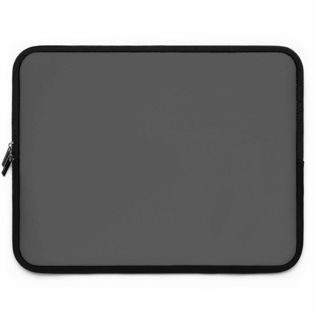 Gunmetal grey neoprene laptop sleeve with black trim and dual zipper closure