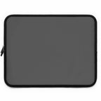 Gunmetal grey neoprene laptop sleeve with black trim and dual zipper closure