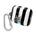 Newcastle Utd FC AirPods protective case with black and white stripes and club crest, durable and wireless charging compatible
