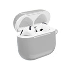 Silver AirPods/Pro hard shell protective case with glossy finish, slim design, and wireless charging compatibility.