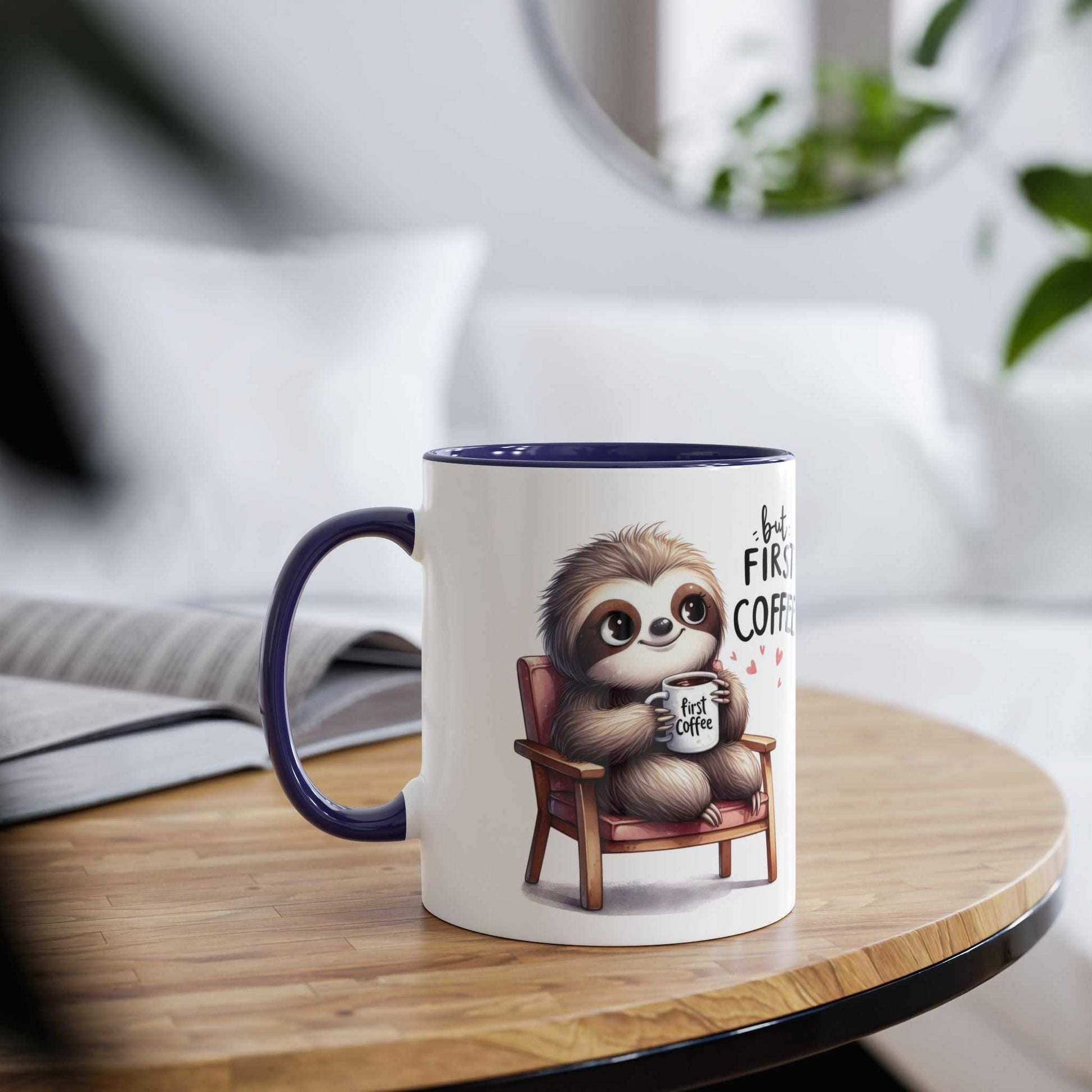 cute sloth coffee mug with matching coaster, 11oz ceramic, glossy finish, whimsical animal design