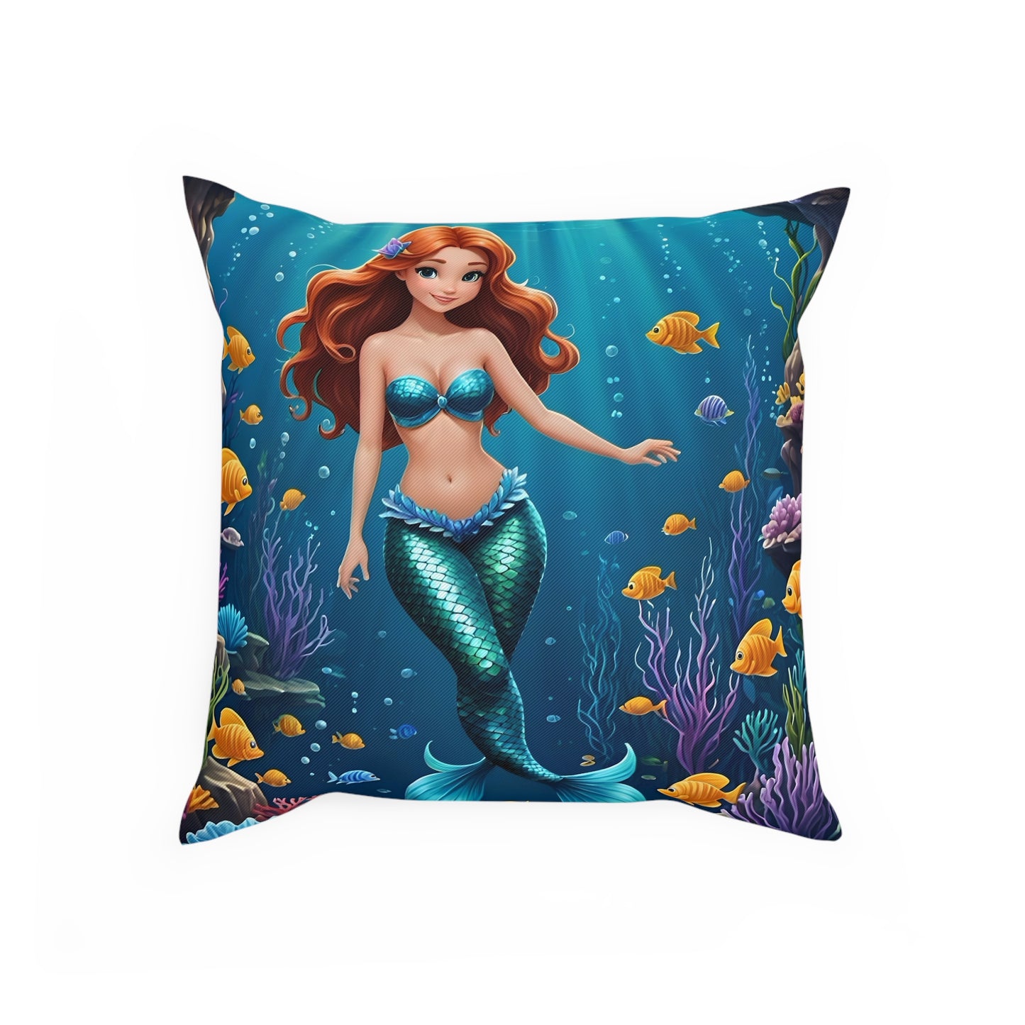 Beautiful Mermaid Cotton Drill Square Cushion