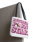 Retired Porn Star Tote Bag with cheeky design, durable spun polyester, multiple sizes and handle color options