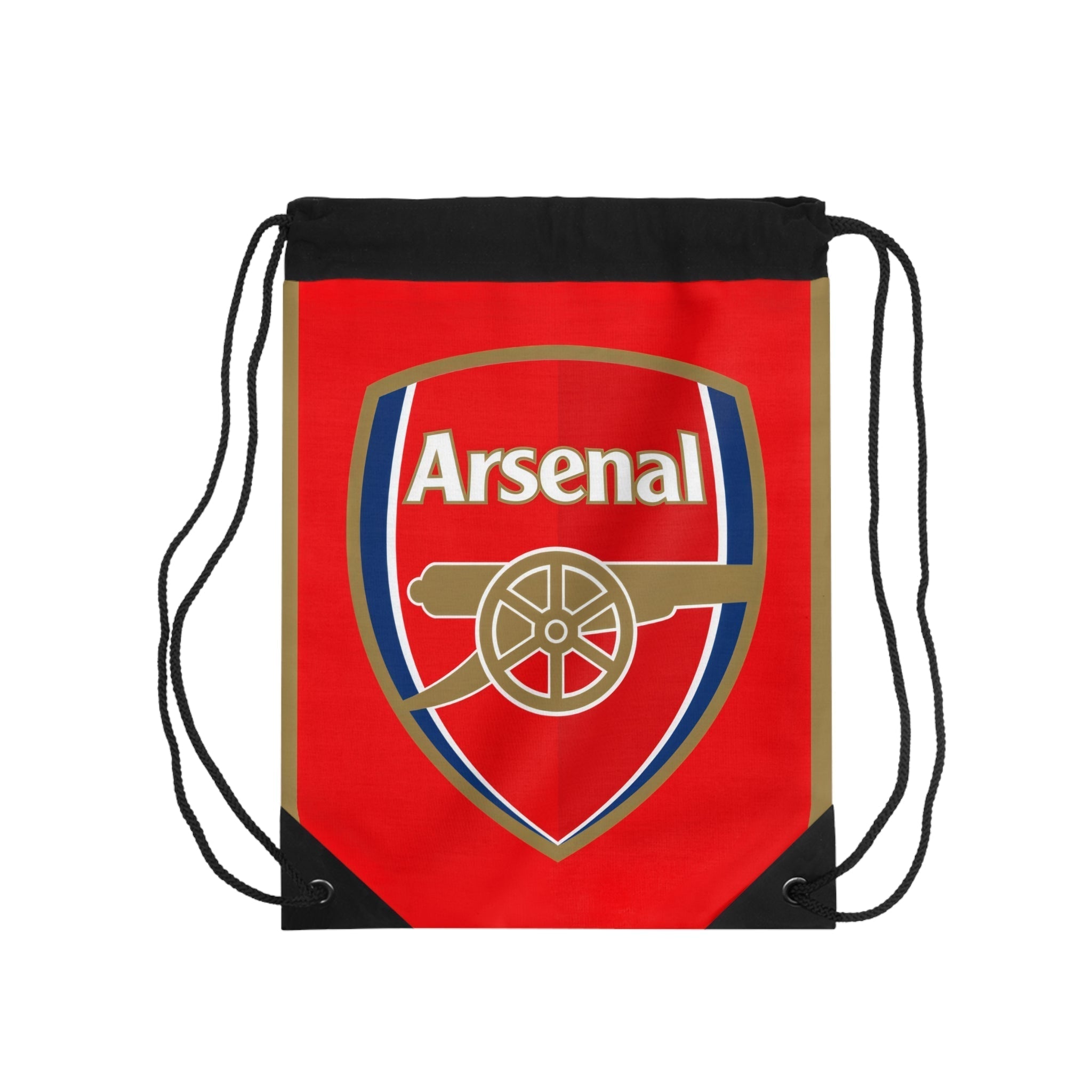 Red and black Arsenal FC drawstring bag with cannon crest and durable polyester material